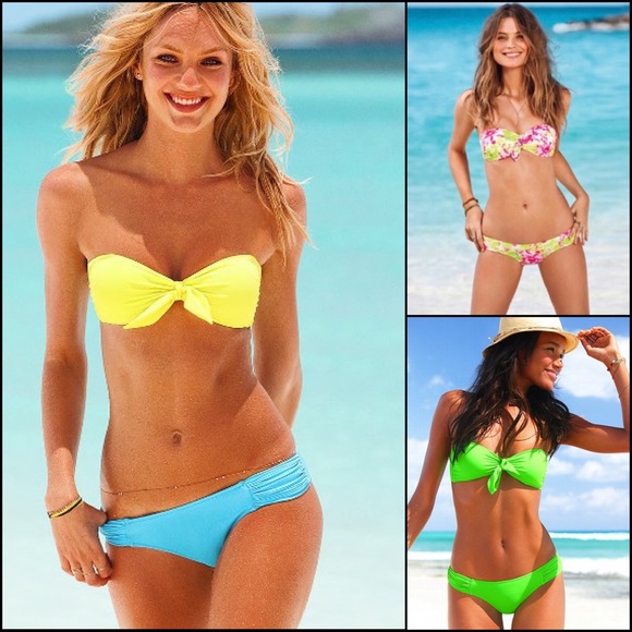 VS Hot Pink Tie Dye Bandeau Top Ruched Side Bikini - Picture 5 of 8